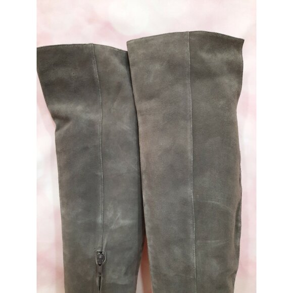 Halogen Scarlett Grey Suede Over Knee Boots Womens Size 8.5 Block Heel - Picture 3 of 12